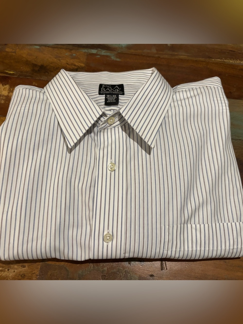 Jos. A. Bank White Dress Shirt with Thin Blue Stripes